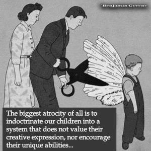 "Dear Mother, Dear Father, You've clipped my wings before I learned to fly”,  the boy seems to say   